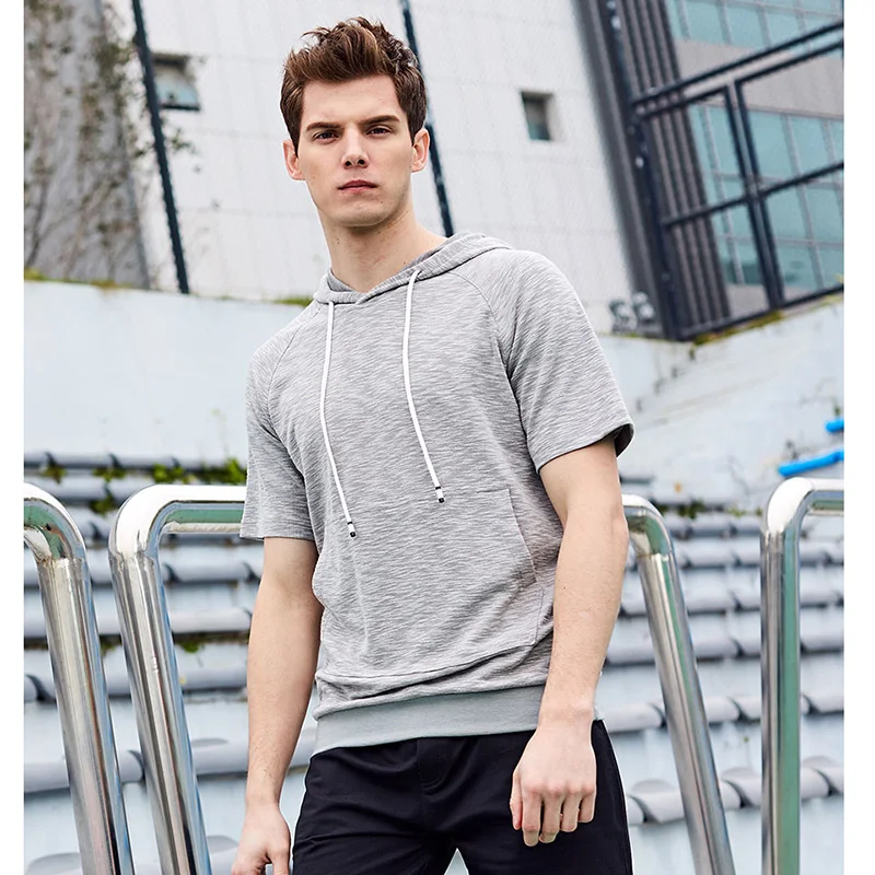 

Men Hooded T-shirt Short-sleeved Solid Color Drawstring T-shirt Spring/Summer 3 Colors Man T