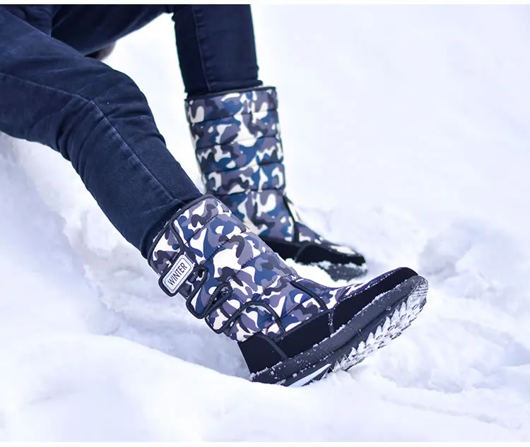 Зимние водонепроницаемые сапоги; женские сапоги до середины икры на платформе; большие размеры 35-40; теплая повседневная женская обувь на застежке-липучке; botas