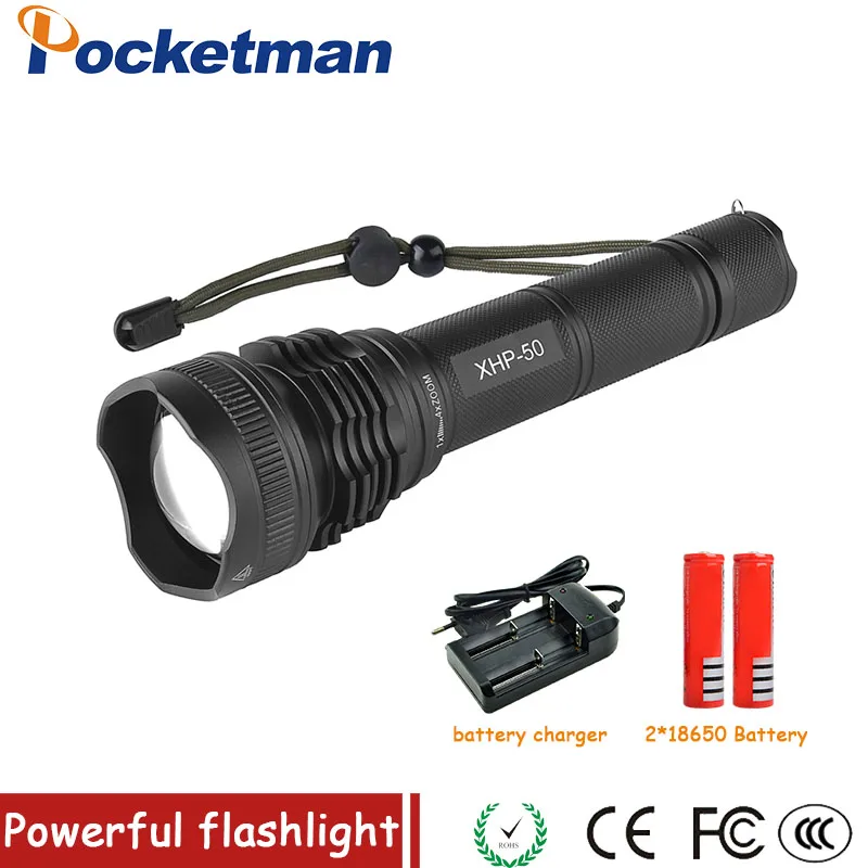 

Pocketman XHP50 8800LM Waterproof Zoomable LED Flashlight Torch light for 2*18650 Battery Rechargeable Battery z30