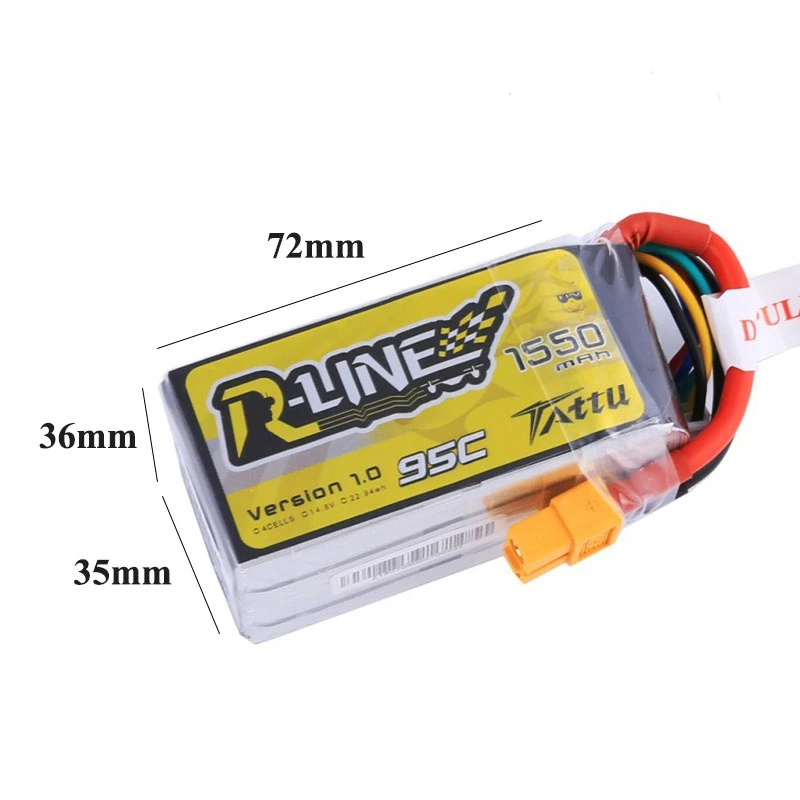 Tattu R-Line 1550 mAh 14,8 V 95C 4S XT60 Plug Перезаряжаемые Lipo Батарея для модели RC игрушки беспилотники Вертолет игрушки запасных Запчасти DIY