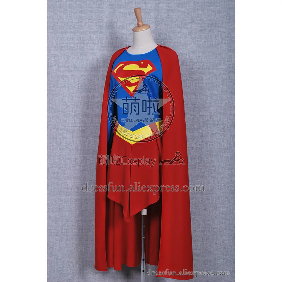 Superman Supergirl Superhero Cosplay Kara Zor-El Costume DC Comics Red Cape Jumpsuit T-shirt Skirt