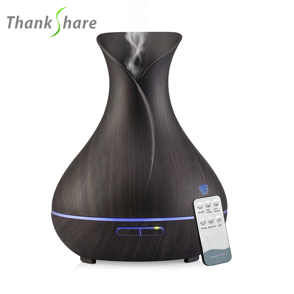 

THANKSHARE Ultrasonic Air Humidifier Aroma Essential Oil Diffuser Wood Grain 7 Color Changing LED Lights For Bedroom Living Room