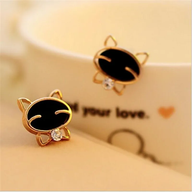 Attractive Cat Earrings 2018 Fashion Beautiful 1Pair black Smile High-Grade Fine Stud EF012 | Украшения и аксессуары