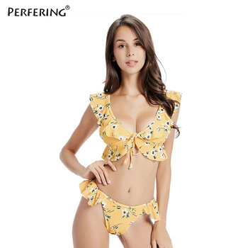 

Perfering 2019 Hot Bikini Set Fashion Ruffled Bikini Sexy Swimwear Women Swimsuit Push Up Bathing Suit Female Summer Beach Wear