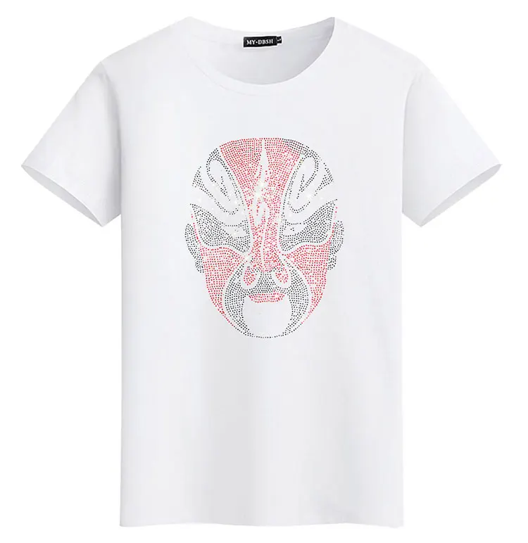 Big size 5XL Mask Unique Man Shinning Diamond Stone T-shirt Short Sleeve high quality Peking Opera Rhinestone Print men t shirts