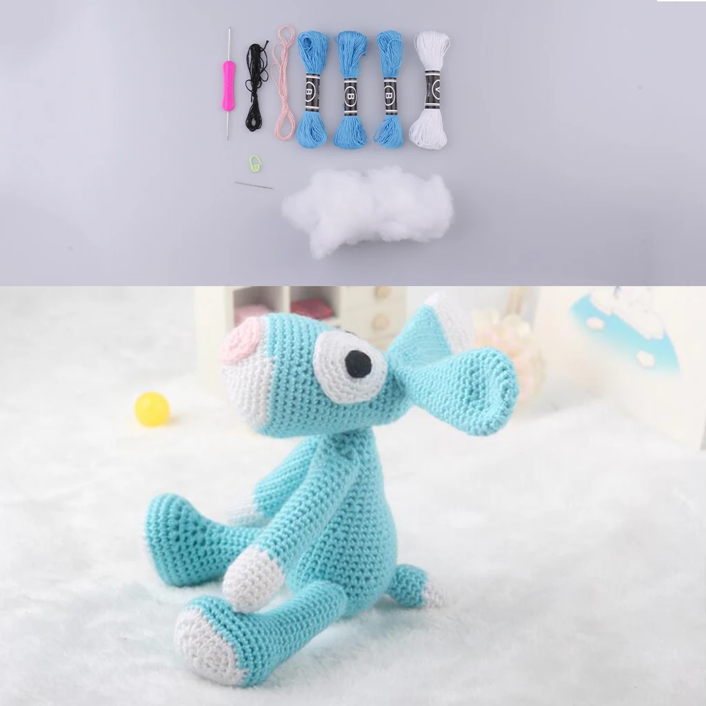 Animal Amigurumi Crochet Kit DIY Toy Material Package Blue Dog Craft Project