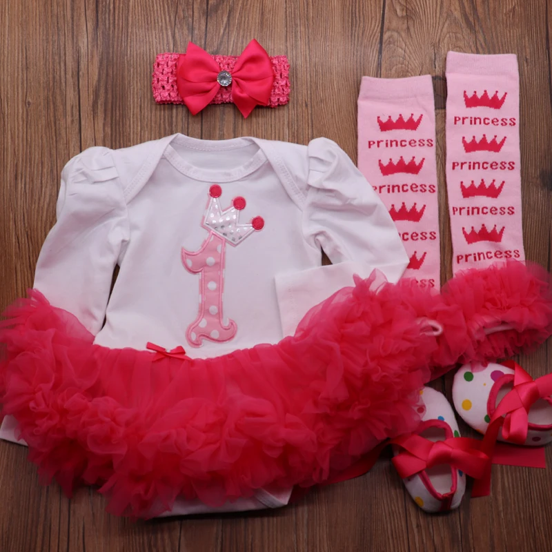 С рисунком для возраста от 1 года для девочек детское платье для дня рождения с кружевными оборками; платье-комбинезон, повязка на голову гетры Обувь для малышей Наряд для дня рождения, детская одежда