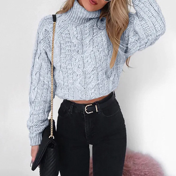 High Collar Sexy Umbilical Twist Pullover Women Sweater Casual Solid Color Fashion Winter Long Sleeve Knitted Female Clothing High Collar Sexy Umbilical Twist Pullover Women Sweater Casual Solid Color Fashion Winter Long Sleeve Knitted Female Clothing