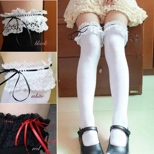

Princess sweet Lolita stockings harajuku soft amo black and white Japanese anime cos maid lace stockings knee-high cotton leging