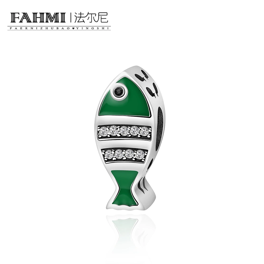 

FAHMI 100% 925 Sterling Silver New Cute Fish Charm Beaded Original Jewelry Charming Women Jewelry Factory Direct Sales