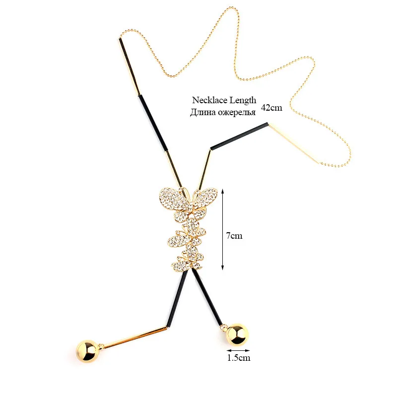 VIVILADY милый Кристалл Бабочка Длинная цепочка ожерелья для женщин кисточки ручной работы Золото Цвет бусины модные украшения Bijoux подарки