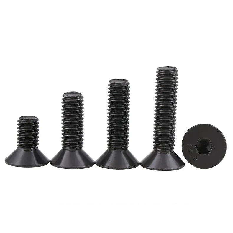 100 шт. M5 * 12 черные болты DIN7991 черная стальная 10 9 класс M5x12mm Шестигранная С Плоской