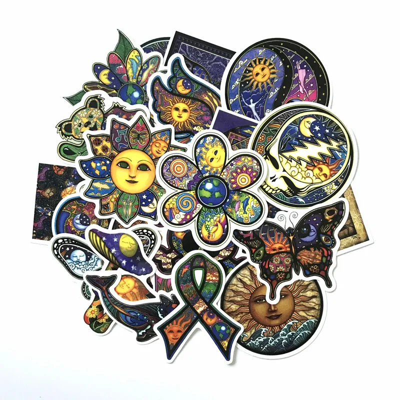 

25 PCS JDM Sun Moon Wishing World Peace Cool Stickers For Home Decor Decals Laptop Bicycle Skateboard Luggage Car Toy Sticker