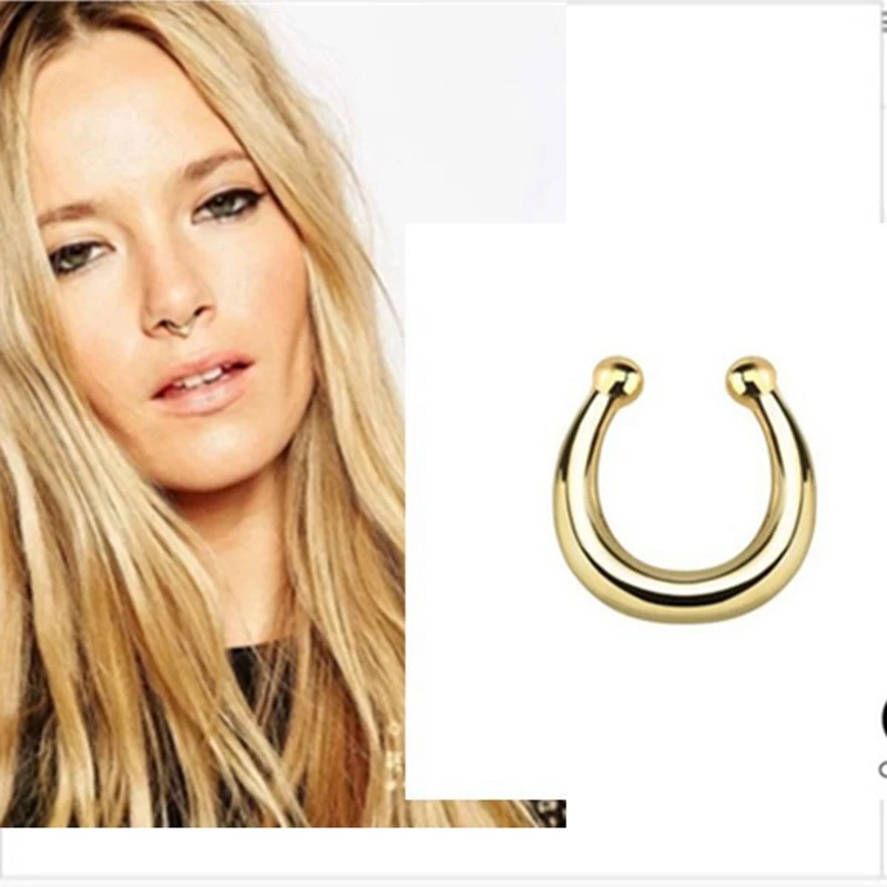 Кольцо для носа с зажимом 1 шт.|horseshoe septum|fake nose ringfake septum |