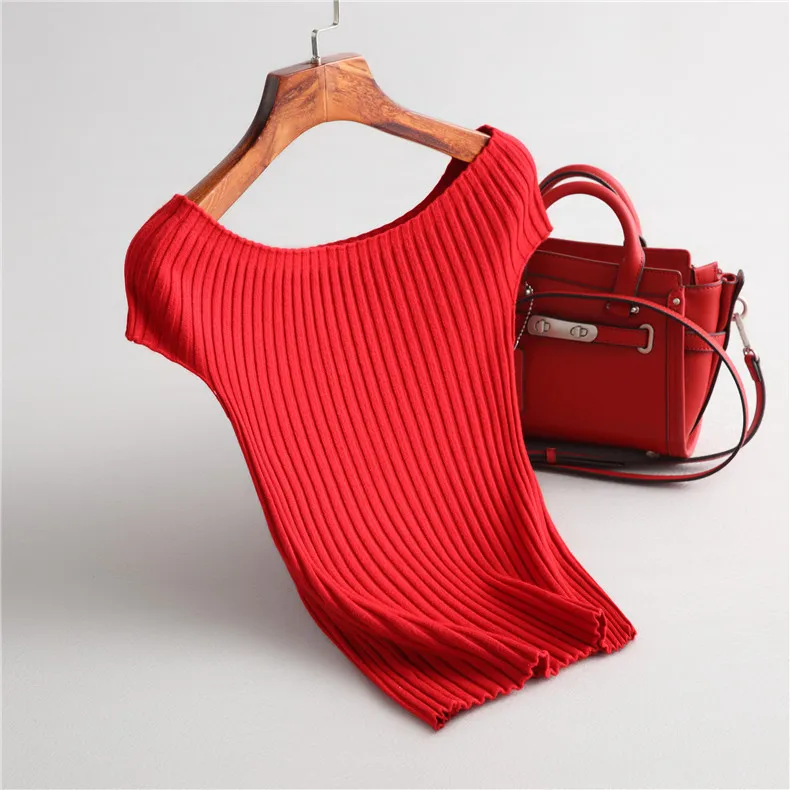 INNASOFAN свитер женский Лето-осень вязаный тонкий свитер Евро-американская мода элегантный свитер сплошной цвет с коротким рукавом - Цвет: Красный