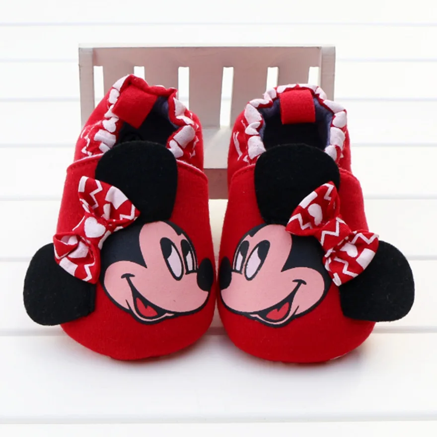 Удобные для новорожденных Обувь для младенцев Минни Scarpe мягкая подошва Обувь для девочек детские Chaussure микки мальчик Повседневные шлепанцы Семья Bebe Zapatos - Цвет: Red