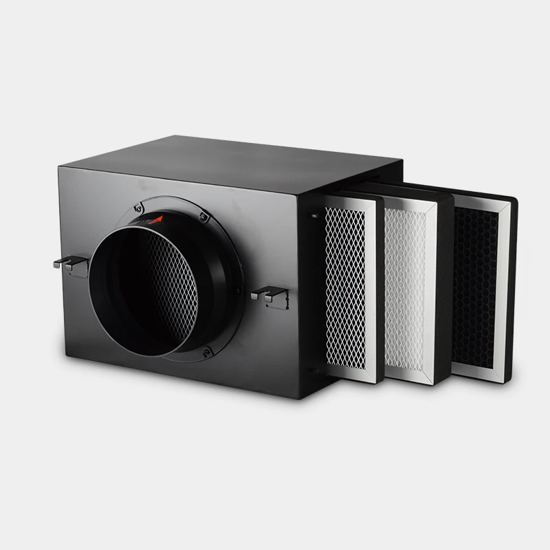 

HVAC ventilation system air purifier metal air purification box with activated carbon HEPA filter PM2.5 Remover for 100mm duct