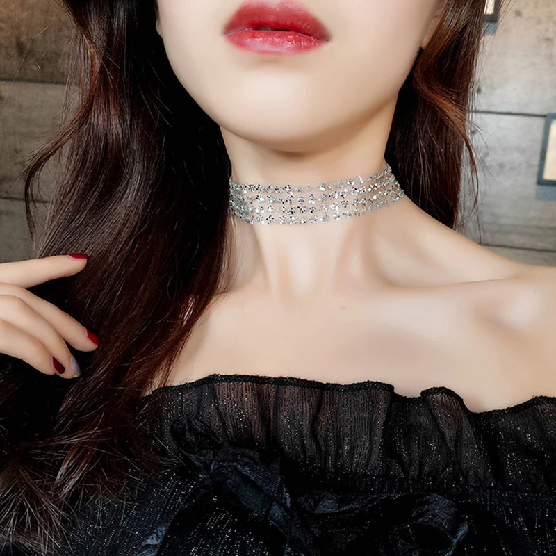 Корейские Блестки Золотые сексуальные невидимые шеи короткая цепочка Женская шея ювелирные изделия шейный ремень ожерелье