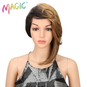 

Magic Ombre Gray Wig Synthetic 12 Inch Short Straight Hair Wig Black Blue Purple Gray Brown Colored Heat Resistant Cosplay Wigs