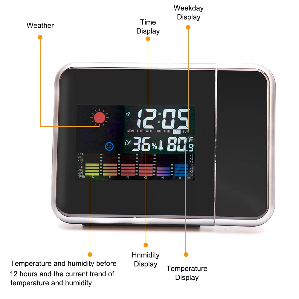 Цифровой ЖК-дисплей проекция светодиодный дисплей Будильник Погода Повтор Функция температура термометр Влажность настольные часы электронные часы настольные проектор часы с проекцией проектором радио часы с будильнико