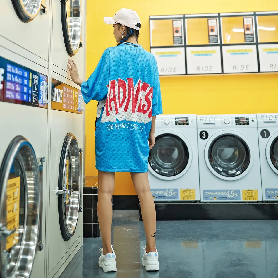 Модный укороченный Топ для женщин Harajuku футболки Синяя уличная футболка с