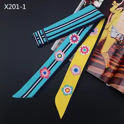 POBING 2018 Цветочный Принт шарф маленький шелковый шарф ручкой ленты для Для женщин Головные уборы геометрические длинные шарфы оптом 120*5 см