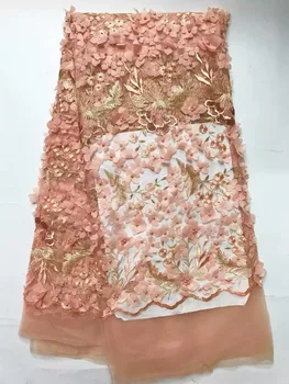 

3d flower fabric high quality 3d lace fabric with beads 5yards african 3d fabrics with sequins french tulle sequin lace ZY066
