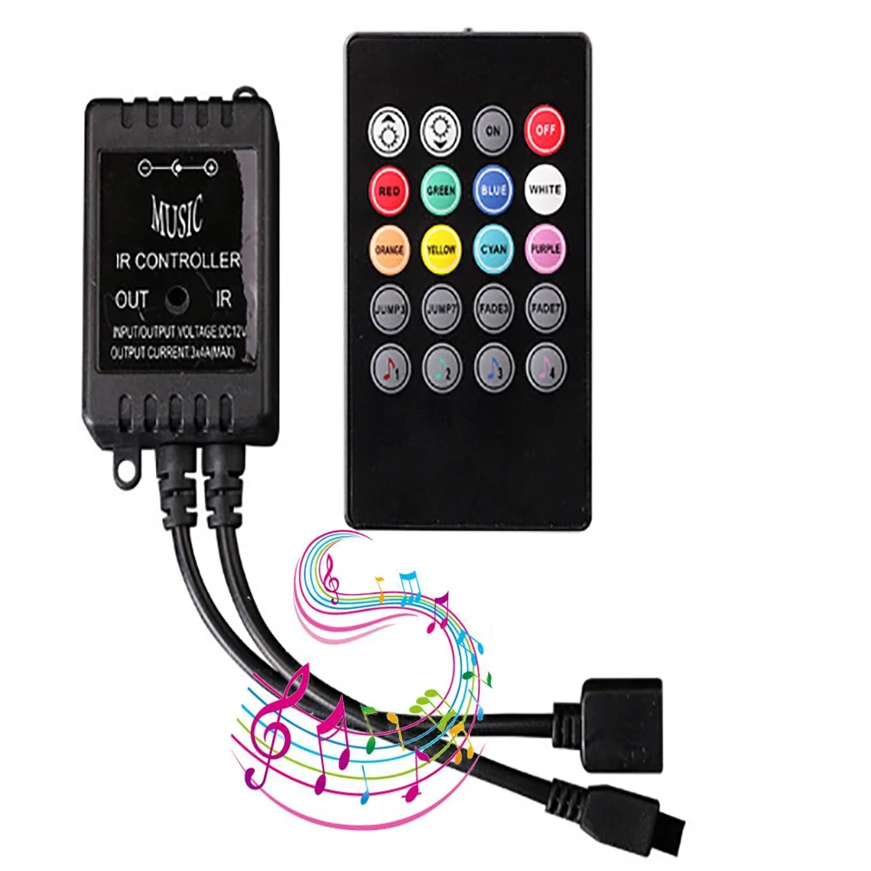 

RGB Music controller Audio sound sensitive for 3528 5050 LED RGB Strip light with 20 keys IR remote led controller