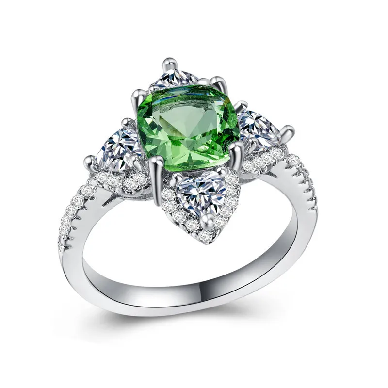 Creative Inlaid Green Zircon Ladies' Rings Elegant Four leaf Flower