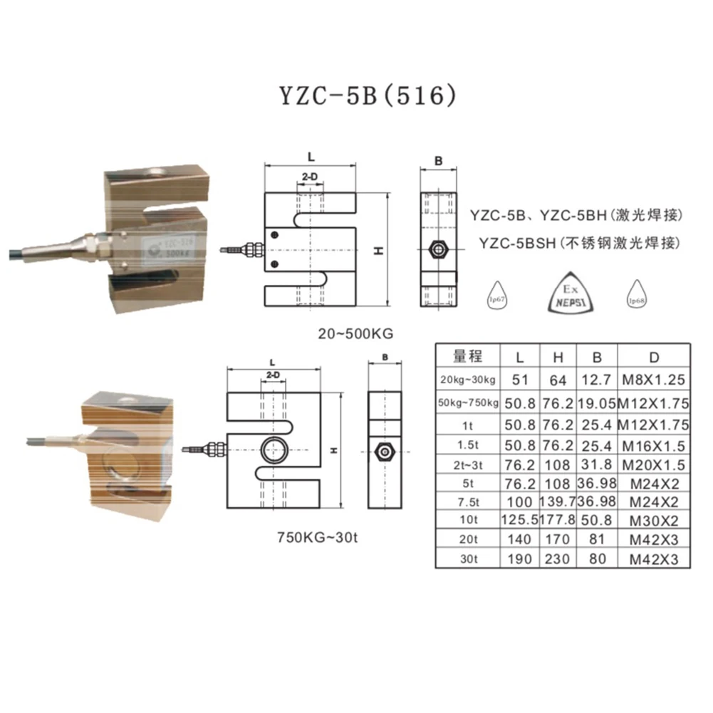 RCmall 5T 6T 7.5T 10T 20T 30T 50T YZC-516 적재 전지 S 빔 구조 전자 장력 및 압력 스케일 계량 센서