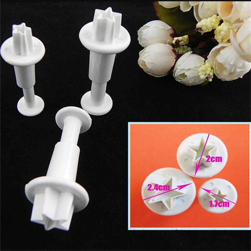 

3PCS Mini Star Fondant Cake Decorating Plunger Biscuit Cookies Cutter Diy Mold Christmas Cake Decorating Tools