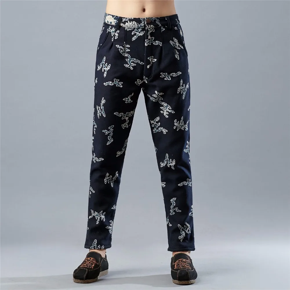 2017 Men Warm Fleece Pants for Winter Men Solid Business Casual Velvet