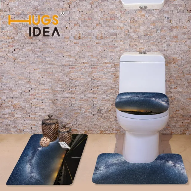 Hugsidea Area Rugs Toilet Seat Cover Galaxy E Print Warmer Soft Hugsidea Area Rugs Toilet Seat Cover Galaxy E Print Warmer Soft Bathroom Carpet Slip Resistance Carpets