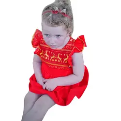 Детское платье с короткими рукавами и принтом оленя, рождественские платья, одежда для маленьких девочек, комплект одежды из хлопка для