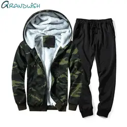 Grandwish/Зимний спортивный костюм наборы для Для мужчин Повседневное комплекты из двух предметов зимние Для мужчин толстые внутренняя
