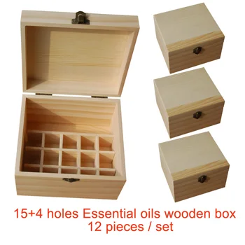

4 pieces/set Natural pine wooden boxes Essential Oils Storage Boxes 15 holes 10ml and 1 cross bar 4 * 50ml bottles without paint