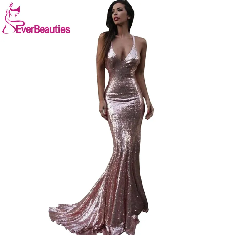 Robe De Soiree Mermaid Evening Dress Long 2019 Spaghetti Straps V-Neck Sequins Elegant Formal Dress Side Slit Vestido De Festa Robe De Soiree Mermaid Evening Dress Long 2019 Spaghetti Straps V-Neck Sequins Elegant Formal Dress Side Slit Vestido De Festa