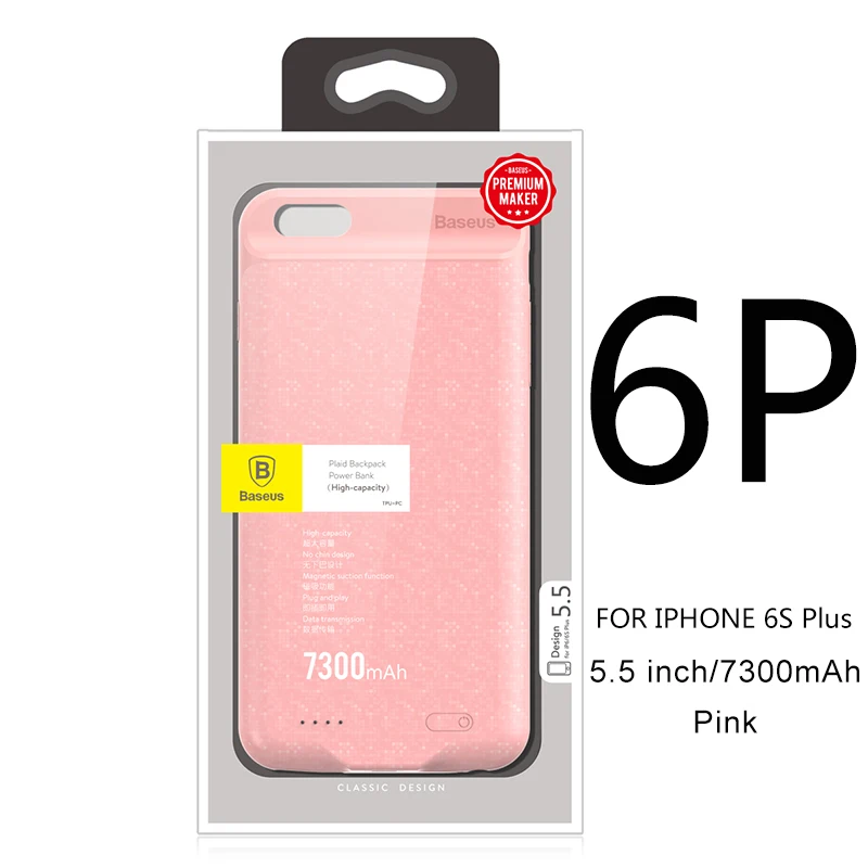 Чехол Baseus 5000/7300mAh для портативного зарядного устройства для iPhone 6 6S Plus, внешний аккумулятор, запасное зарядное устройство, чехол для iPhone 6S - Цвет: i6P 7300 Pink