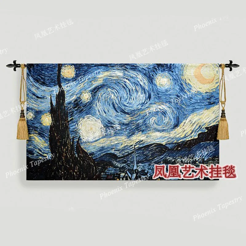 

The world famous paintings Van gogh the starry sky wall hanging tapestry 86X140cm medieval jacauard fabric home textile H190