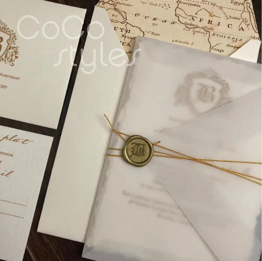  Cocostyles custom elegant tracing paper invitation card and envelope with gold foiling printing for - 32891690465