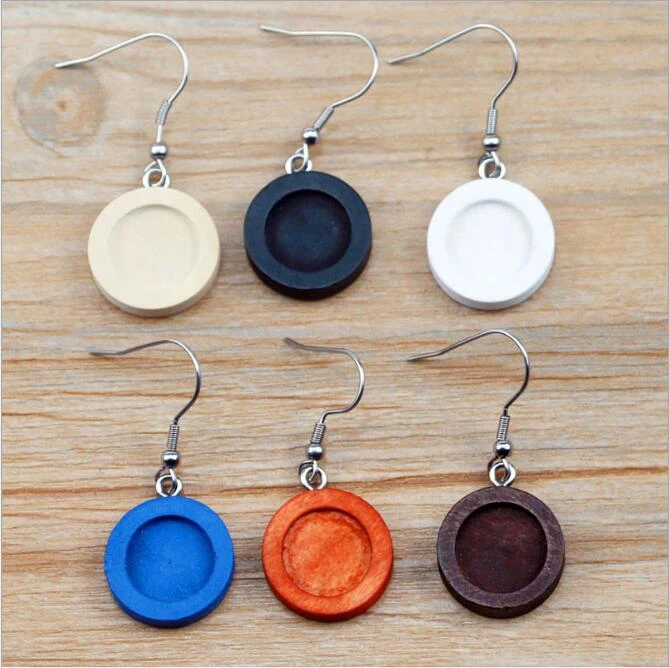 

10pcs/lot 12mm 20mm 25mm 30mm Blank Earring Wood Cabochon Base Settings Base Stainless Steel Earring Hooks Clasp for DIY Jewelry