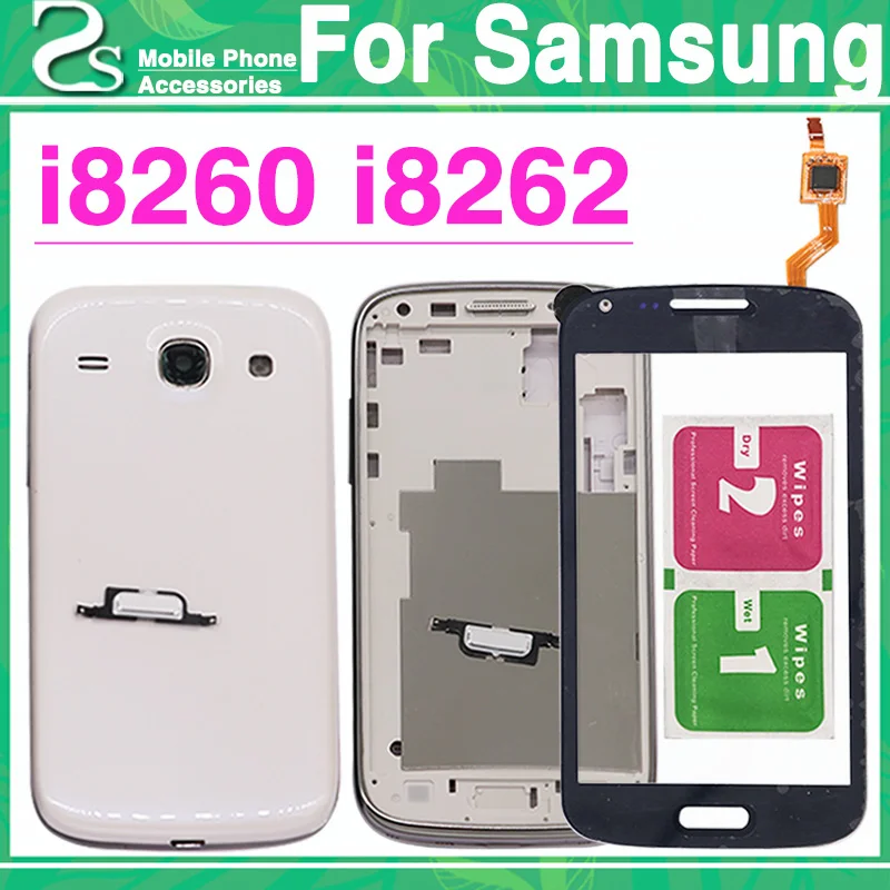 

New i8262 Full Housing For Samsung Galaxy Core i8262 i8260 Battery Cover+Front Middle Frame+Touch Screen With Side Buttons