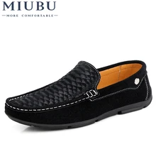 MIUBU Moccasin Homme Loafers Men Slip On Shoes Casual Flat Shoes Brand Suede Shoe Slipony Flats Moccasins Men Driving Shoes eofk brand autumn women loafers moccasin homme casual suede leather shoes moccasins slip on woman shoes mocasines