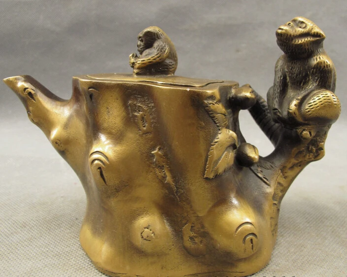 

JP S0608 Folk Chinese Bronze Carved Year Zodiac Animals Monkey Statue Wine Pot Teapot