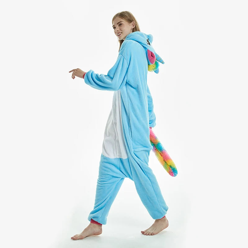 Единорог кигуруми Onesie взрослая Пижама женские пижамы животных наборы Панда Косплей пижамы единорог пижамы унисекс зимние комбинезоны - Цвет: Blue Pegasus