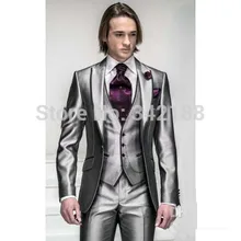 Корейско-атласные яркие серебряные с черными полями мужские смокинги для жениха/мужские свадебные костюмы/Выпускной/формальный костюм(пиджак+ брюки/пользовательские мужские платья