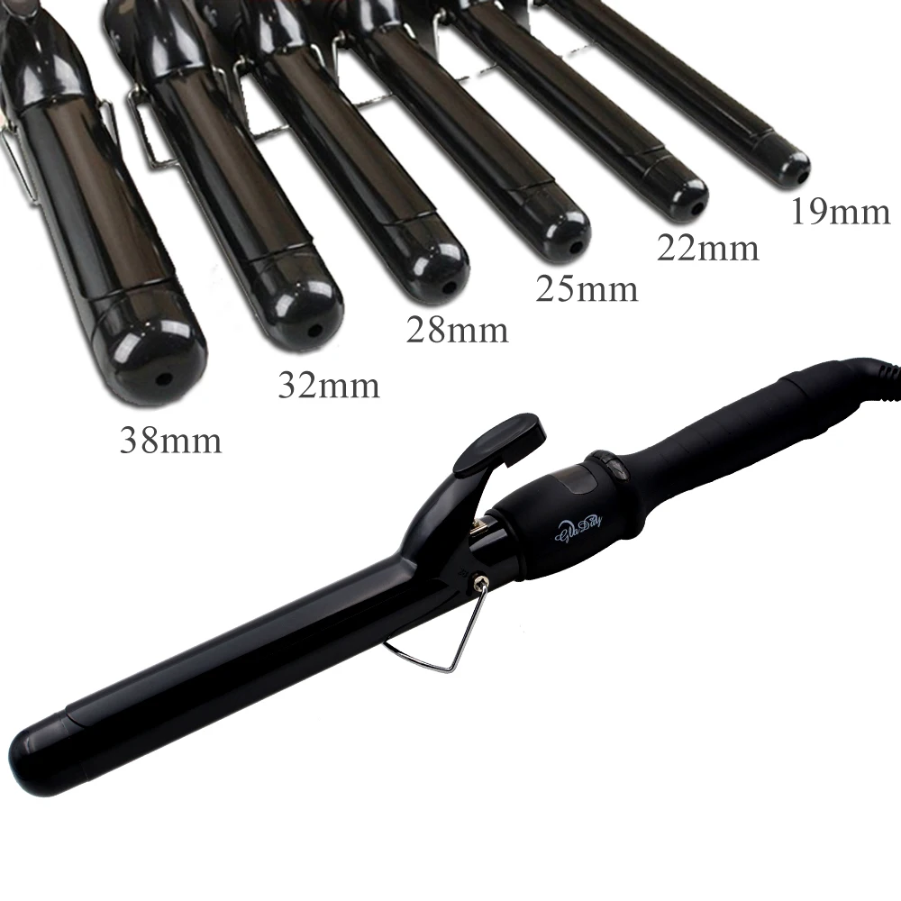 Baratos Herramientas de Diseño de cerámica LCD 38mm pro Rizador de Pelo Rodillo de Pelo Rulo Digitales Planchas Waver Curling Varita Mágica