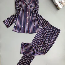 Полосатые брюки шелковые женские пижамы наборы модные сексуальные повседневные женские пижамы