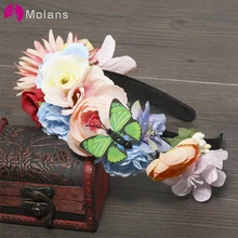 MOLANS Boho красочные цветочные повязки на голову свадебный головной убор бабочка цветок повязка для волос широкая головная повязка для невесты Свадебные аксессуары