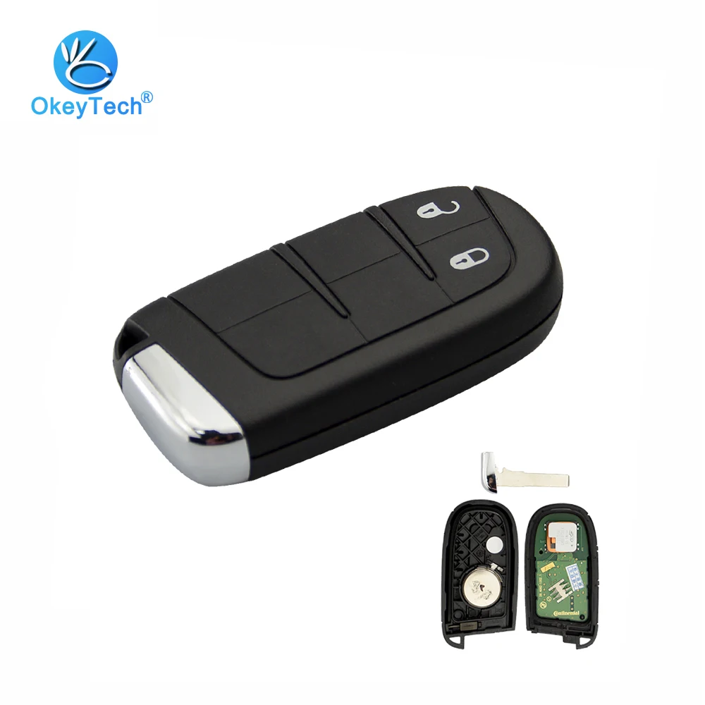 OkeyTech 2 Button Smart Remote Control Key 433mhz 4A Chip Keyless Entry with Insert Blade for Jeep Dodge Cherokee Ram Chrysler